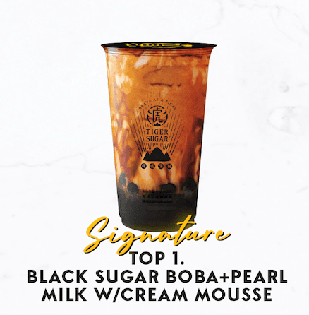 Black sugar boba + pearl milk with cream mousse