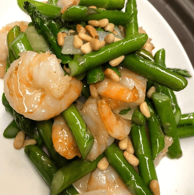 Shrimp & Asparagus with Pine Nuts